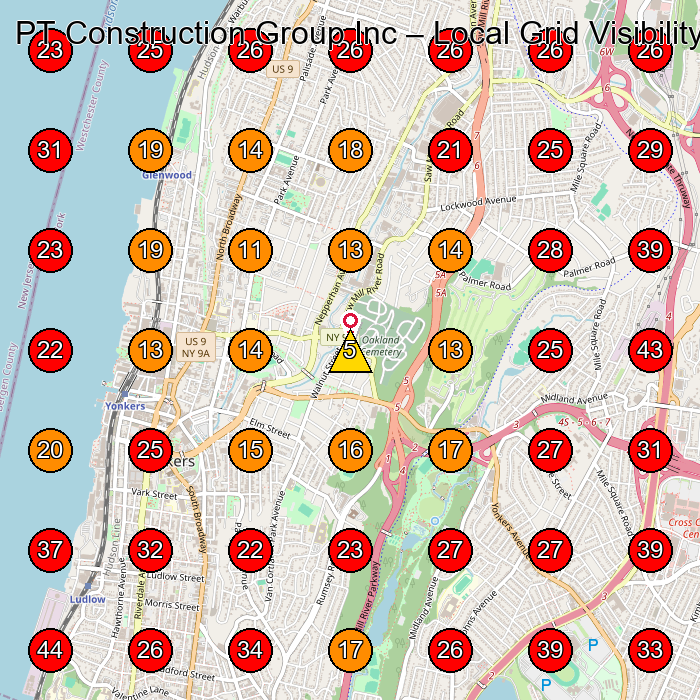 PT Construction Group Inc GeoGrid visibility map for General Contractor in Yonkers