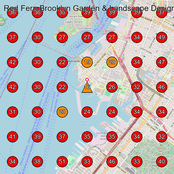 Red Fern Brooklyn Garden & Landscape Design GeoGrid visibility map for Landscaper in Brooklyn