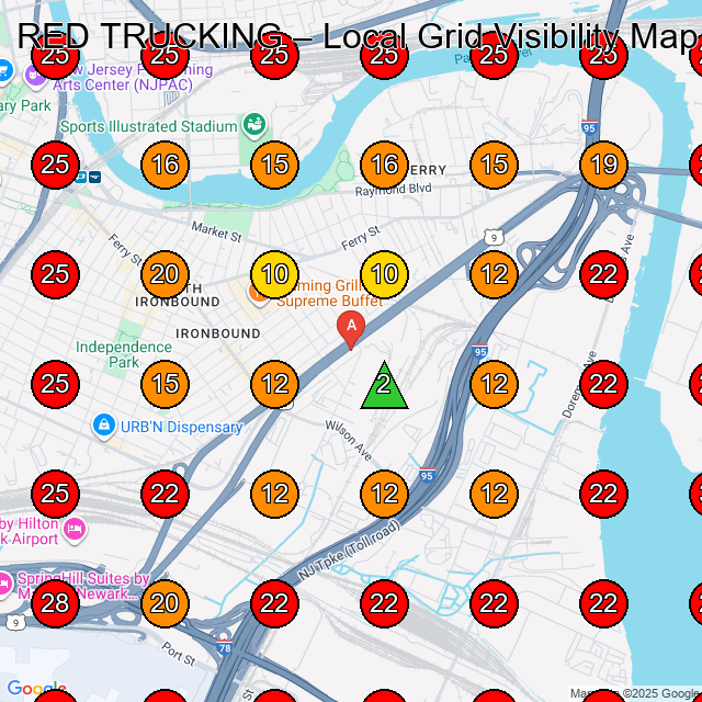 RED TRUCKING GeoGrid visibility map for Trucking Company in Newark