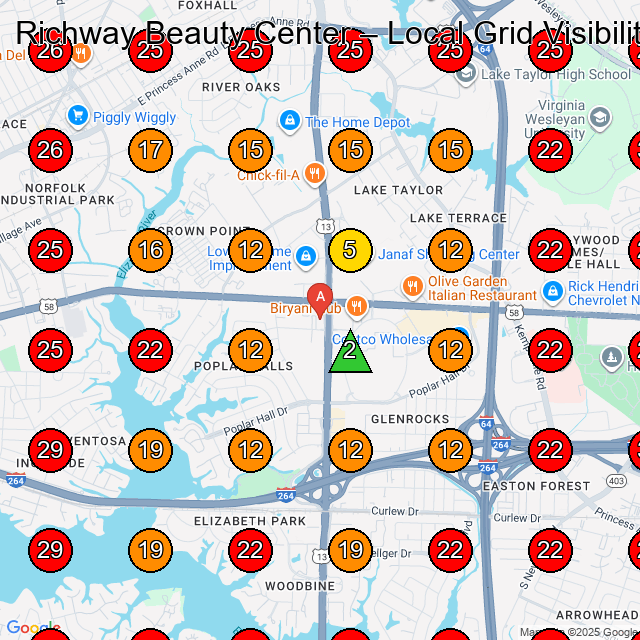 Richway Beauty Center GeoGrid visibility map for Pet Groomer in Virginia Beach