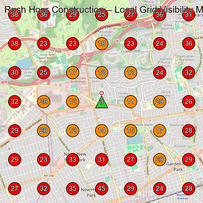 Rush Hour Construction GeoGrid visibility map for General Contractor in Queens