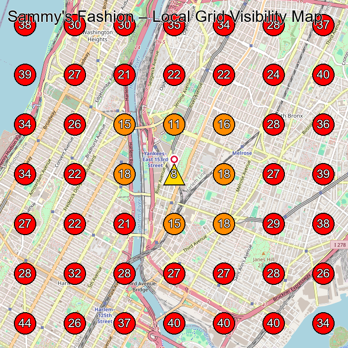 Sammy's Fashion GeoGrid visibility map for Clothing Store in Bronx