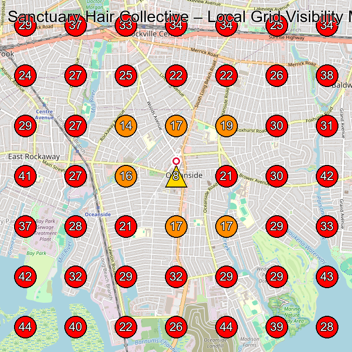 Sanctuary Hair Collective GeoGrid visibility map for Hair Salon in Oceanside