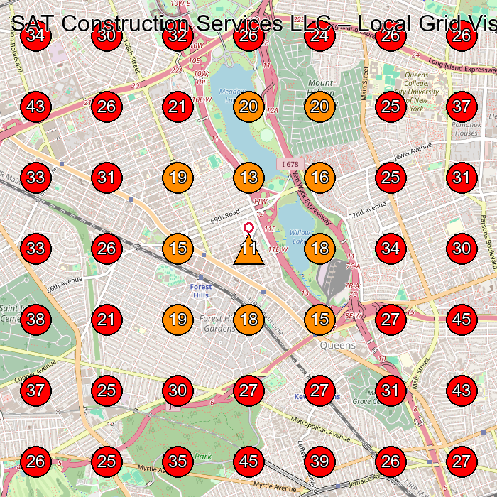 SAT Construction Services LLC GeoGrid visibility map for Construction Company in Forest Hills
