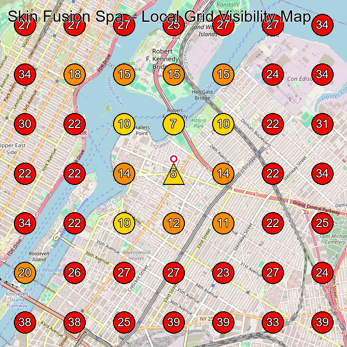 Skin Fusion Spa GeoGrid visibility map for Medical Spa in Astoria