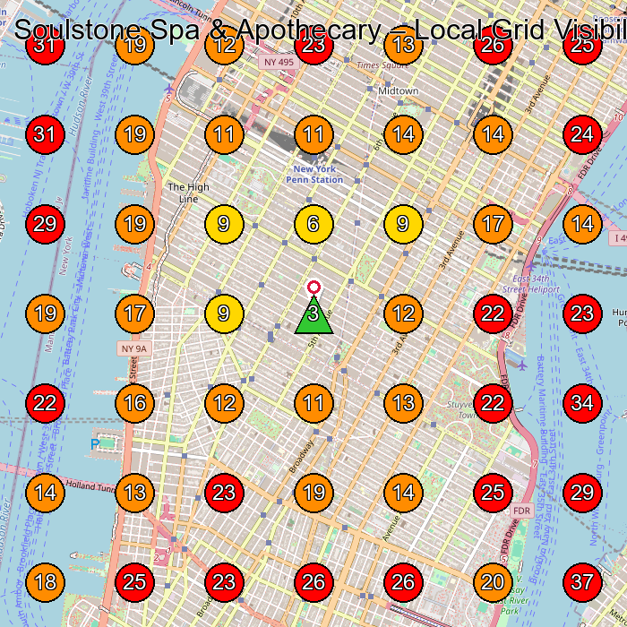 Soulstone Spa & Apothecary GeoGrid visibility map for Massage Therapist in New York