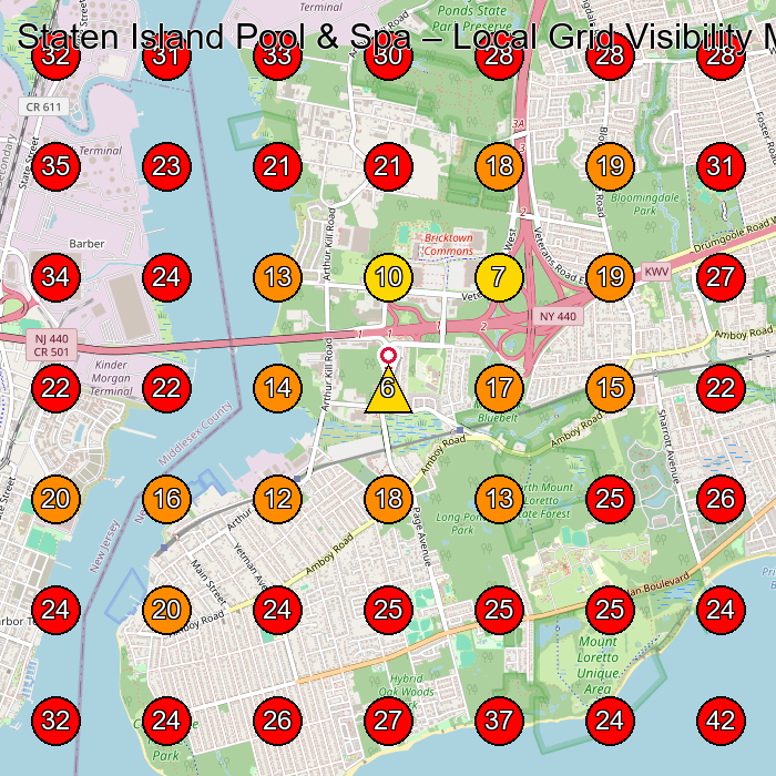 Staten Island Pool & Spa GeoGrid visibility map for Swimming Pool Supply Store in Linden