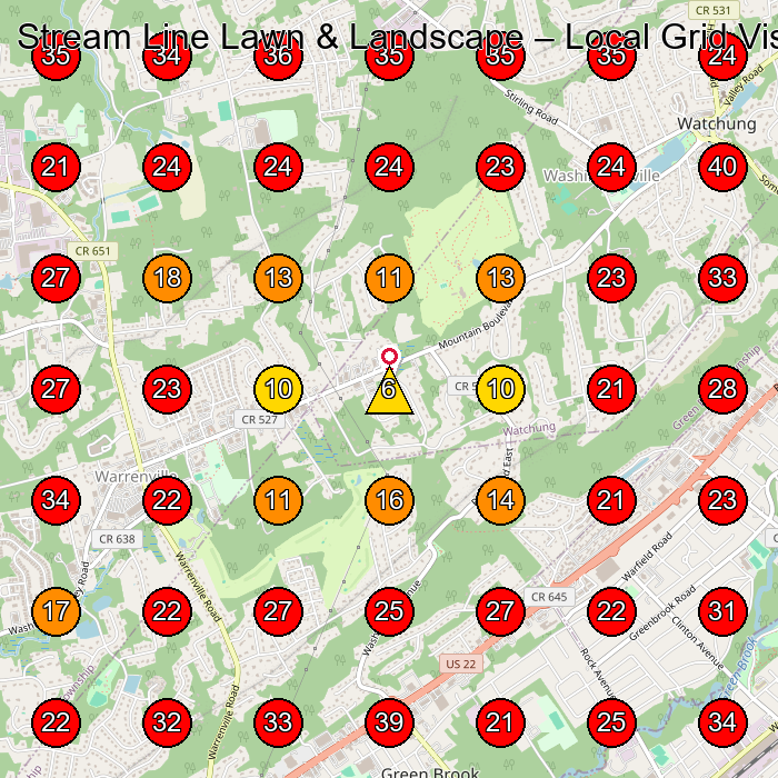 Stream Line Lawn & Landscape GeoGrid visibility map for Lawn Care Service in Middlesex