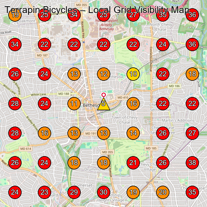 Terrapin Bicycles GeoGrid visibility map for Bicycle Store in Falls Church