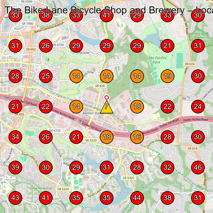 The Bike Lane Bicycle Shop and Brewery GeoGrid visibility map for Bicycle Store in Falls Church