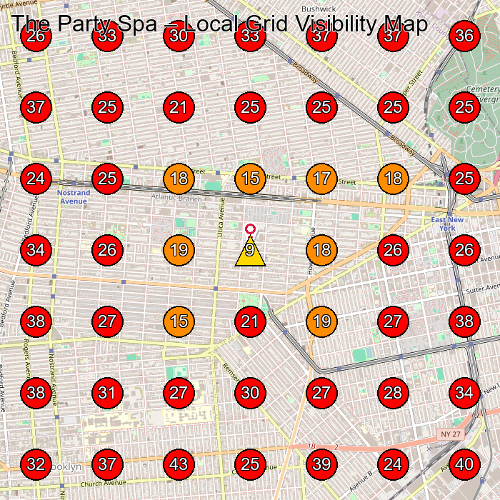 The Party Spa GeoGrid visibility map for Training Centre in Brooklyn