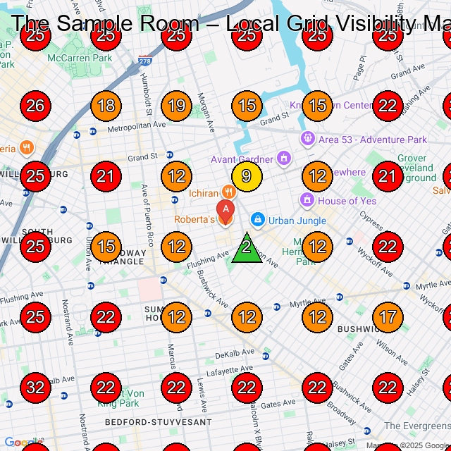The Sample Room GeoGrid visibility map for Manufacturer in Brooklyn