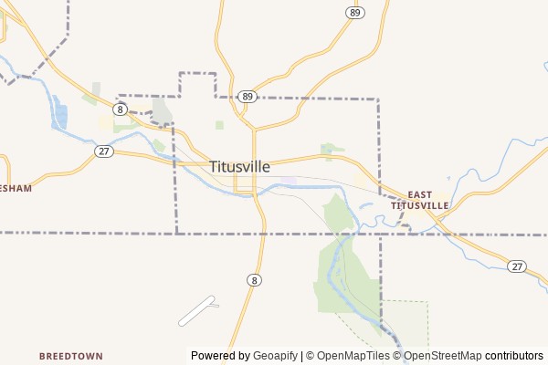 Titusville digital marketing agency - Local SEO in Titusville PA - GeoGrid map of Titusville NY visibility