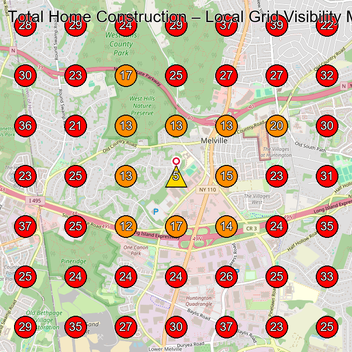 Total Home Construction GeoGrid visibility map for Contractor in Lindenhurst