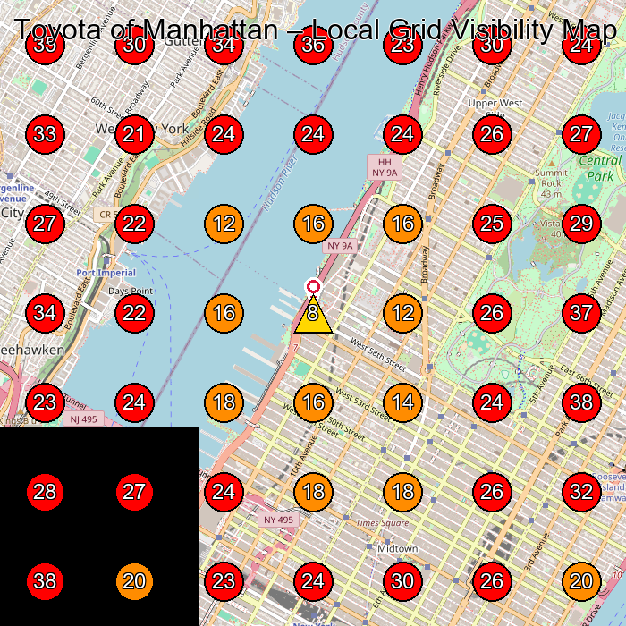 Toyota of Manhattan GeoGrid visibility map for Cadillac Dealer in New York