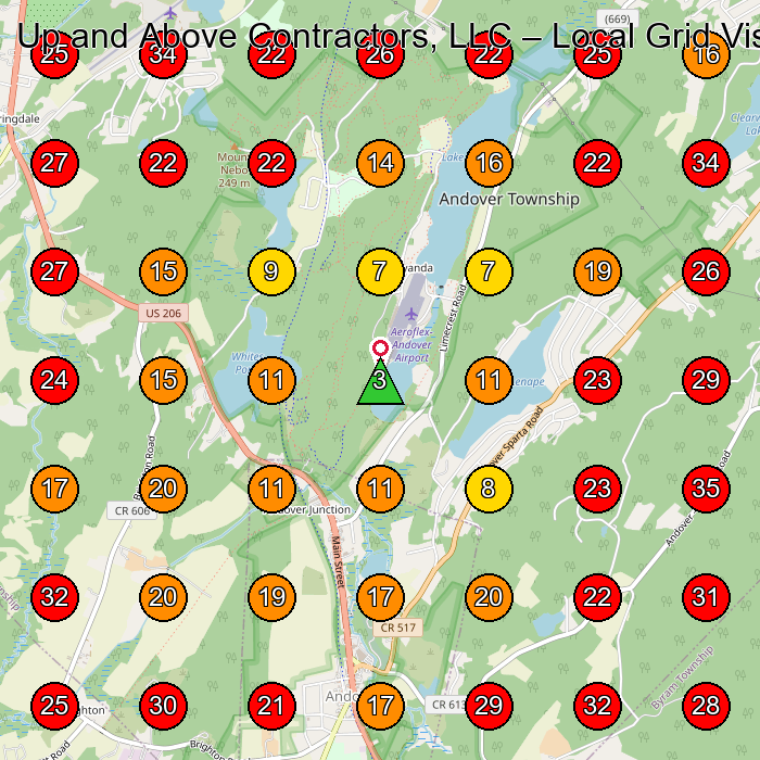 Up and Above Contractors, LLC GeoGrid visibility map for Roofing Contractor in Hackettstown