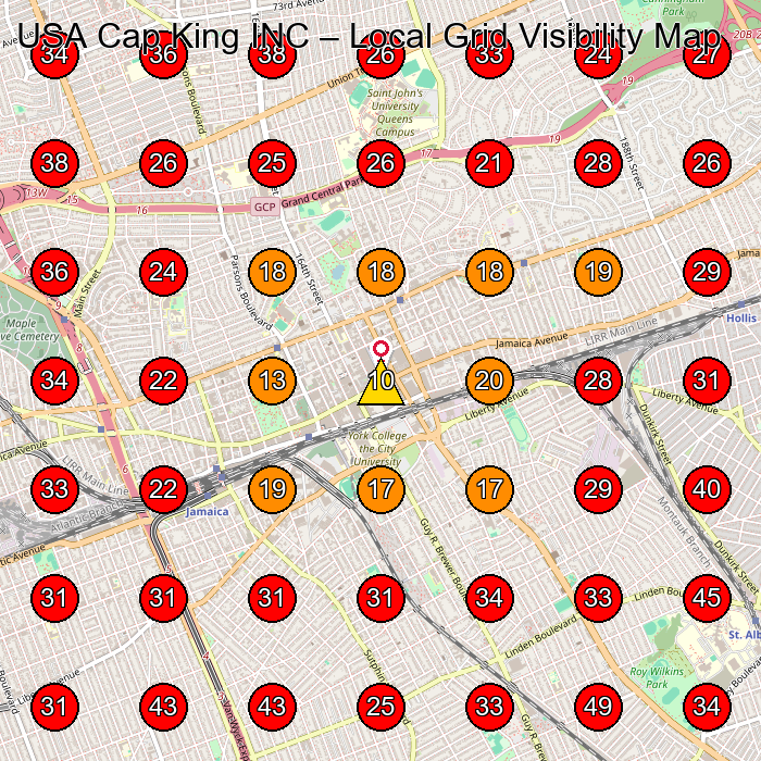 USA Cap King INC GeoGrid visibility map for Hat Shop in Brooklyn