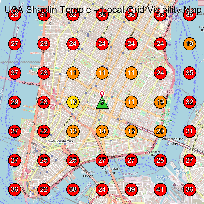 USA Shaolin Temple GeoGrid visibility map for Kung Fu School in New York