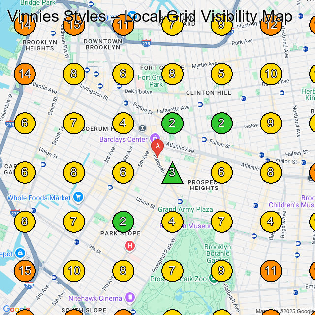 Vinnies Styles GeoGrid visibility map for Clothing Store in Brooklyn