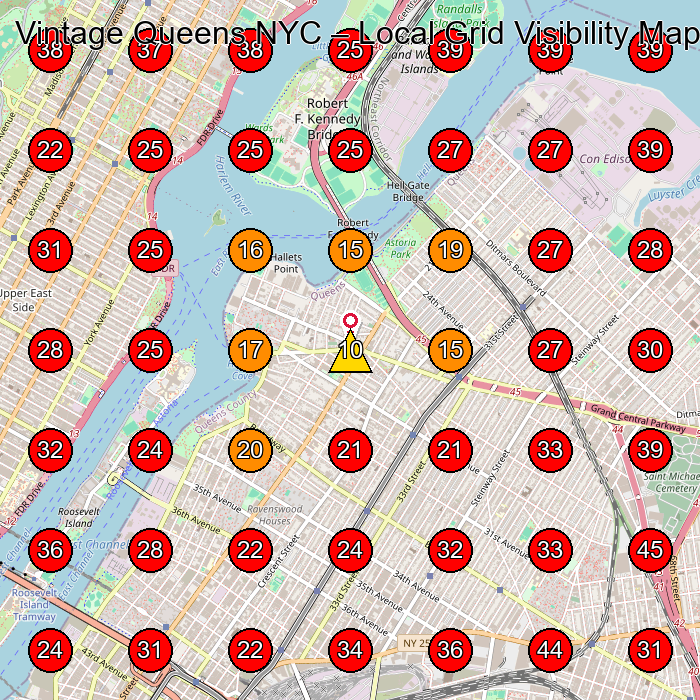 Vintage Queens NYC GeoGrid visibility map for Vintage Clothing Store in Sunnyside