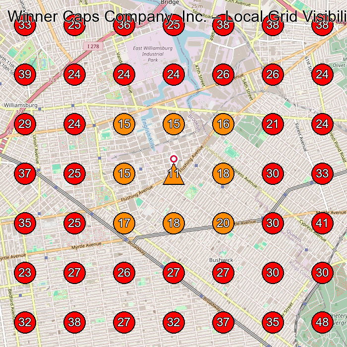 Winner Caps Company, Inc. GeoGrid visibility map for Manufacturer in Brooklyn