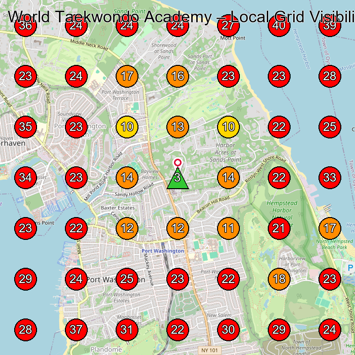 World Taekwondo Academy GeoGrid visibility map for Martial Arts School in Port Washington