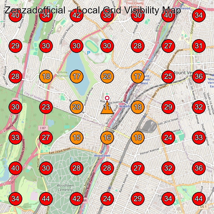 Zenzadofficial GeoGrid visibility map for Beauty Salon in Yonkers
